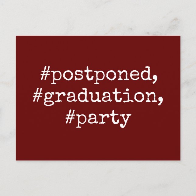 Burgundy Hashtag Postponed Studentfest Vykort (Framsida)