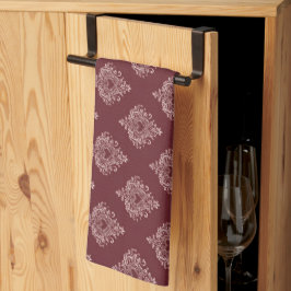 Burgundy Heart Damask Kitchen Towels Kökshandduk
