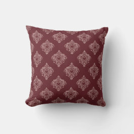 Burgundy Heart Damask Throw Pillow Kudde