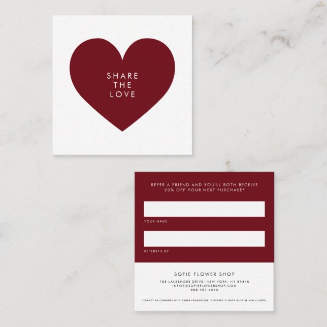 Burgundy Heart Minimalist Share the Love Rabattkort (Fram/baksida)