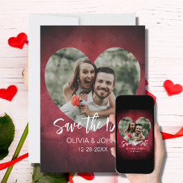Burgundy Heart-Shaped Photo Save the Date Bröllop Inbjudningar