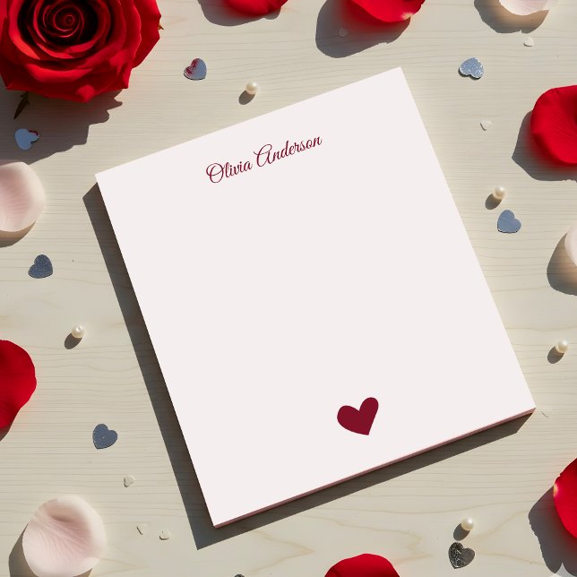 Burgundy Heart  Valentines Day Personalized Name Anteckningsblock (Skapare uppladdad)