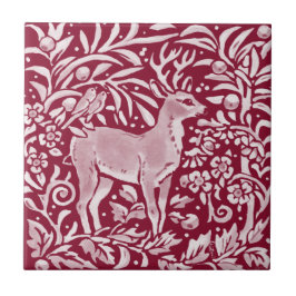 Burgundy Hjort Buck Birds Woodland Forest Animal Kakelplatta