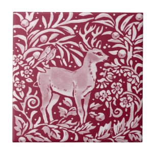 Burgundy Hjort Buck Birds Woodland Forest Animal Kakelplatta