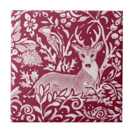 Burgundy Hjort Hedgehog Woodland Forest Animal  Kakelplatta