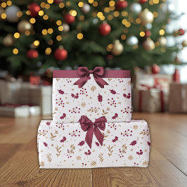 Burgundy Holly & Gold Christmas Wrapping Paper Presentpapper