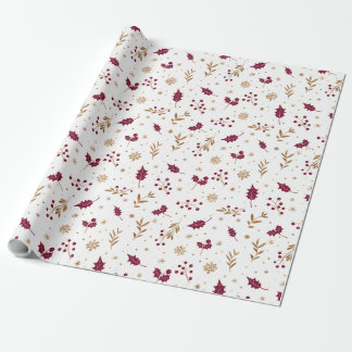 Burgundy Holly & Gold Christmas Wrapping Paper Presentpapper