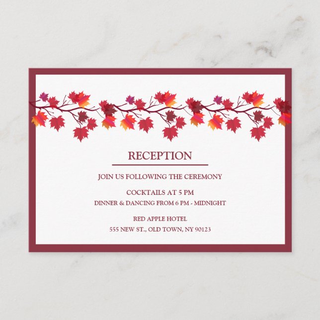 Burgundy höst höstlöv bröllopsmottagning kort (Framsida)