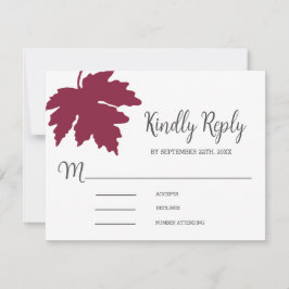 Burgundy Höst Lönnblad Bröllop RSVP-kort OSA Kort