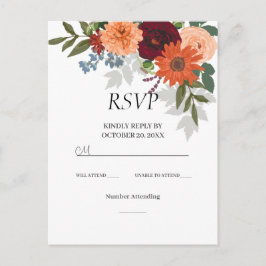 Burgundy Höst Trädgård Blommig Bröllop  RSVP-kort Vykort