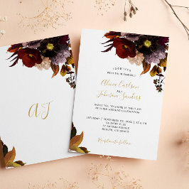 Burgundy höstfall blommigt Rustic bröllop invitat Inbjudningar