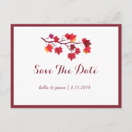 Burgundy höstlöv bröllop spara datum postkort meddelande vykort