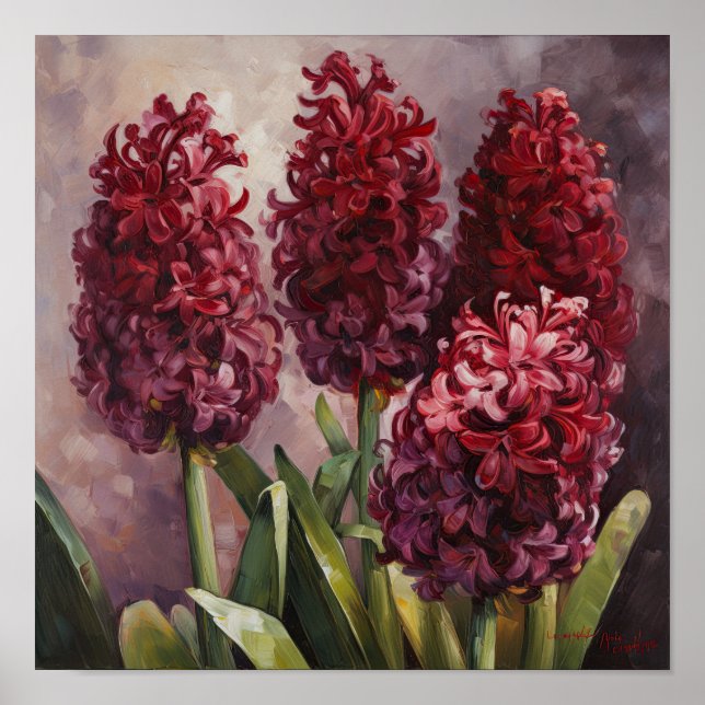 Burgundy Hyacinth Flower Art Print Poster (Framsidan)