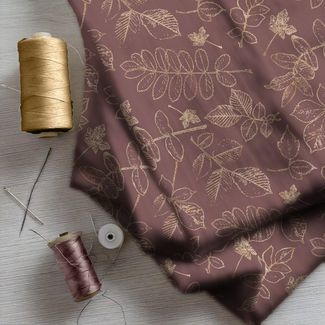Burgundy-ID655 för Golden Löv Mönster Bröllop Guld Tyg (Skapare uppladdad)