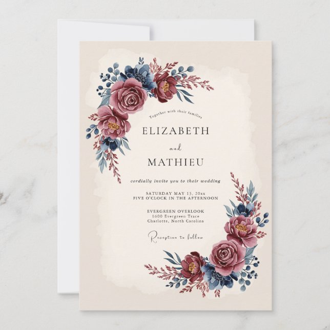 Burgundy Illustrious Winter Wedding Inbjudningar (Framsida)