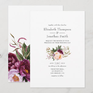 Burgundy - inbjudan till Marsala och Peach Blommig