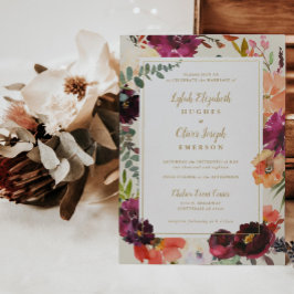 Burgundy + Inbjudan till Peach Watercolor Blommigt
