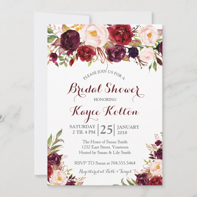 Burgundy inbjudningskort för möhippan (Framsida)