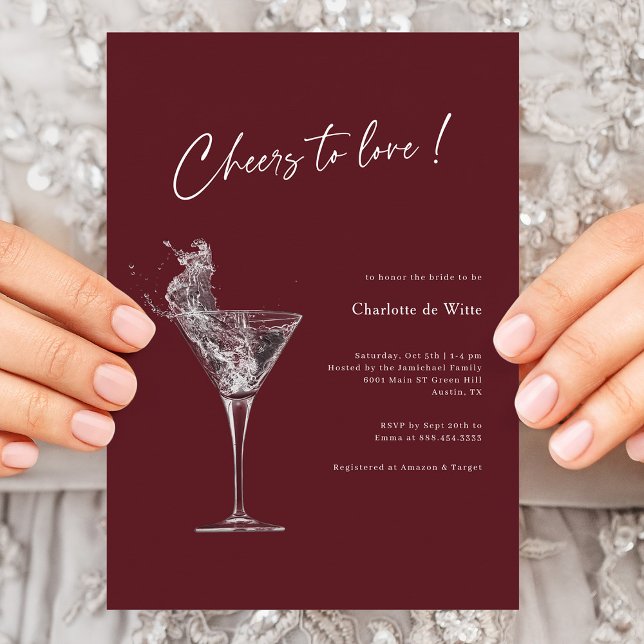 Burgundy Inbjudningskort för möhippan - Cheers til (Elegant Burgundy Cheers To Love Bridal Shower Invitation)