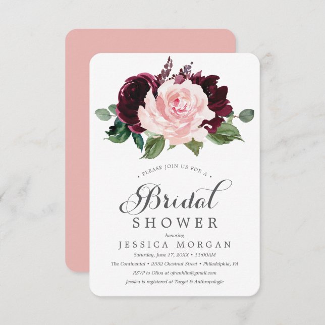  Burgundy Inbjudningskort för möhippan-kort (Fram/baksida)