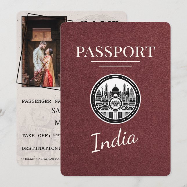 Burgundy India Passport Spara datum Datumet (Fram/baksida)