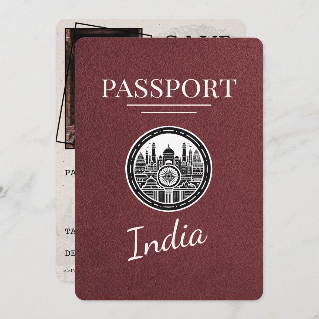 Burgundy India Passport Spara datum Spara Datumet (Fram/baksida)