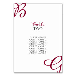 Burgundy Initialer hösthösthöftslasbröllop gäst Na Bordsnummer