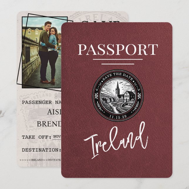 Burgundy Ireland Passport Spara datum Datumet (Fram/baksida)