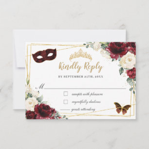Burgundy Ivory Blommigt Quinceañera Butterflies Ma OSA Kort
