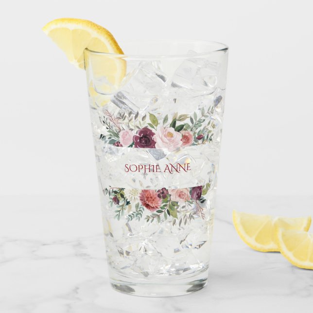 Burgundy  Ivory Flowers Ram Monogram Glaskopp (Framsida Ice)