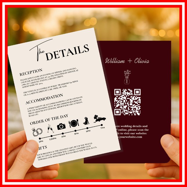 Burgundy & Ivory Formal Wedding Order of Events QR Inbjudningar (Skapare uppladdad)