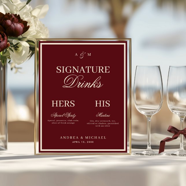 Burgundy & Ivory Old Money Signature Drinks Sign Poster (Skapare uppladdad)