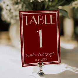  Burgundy Ivory Old Money Wedding Table Number Inbjudningar