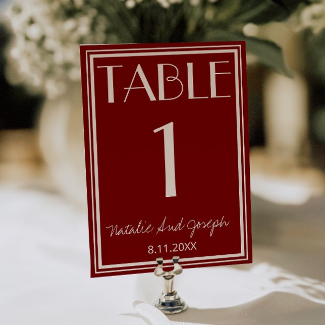  Burgundy Ivory Old Money Wedding Table Number Inbjudningar (Skapare uppladdad)