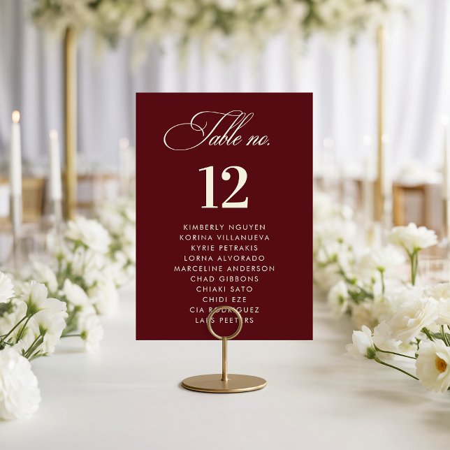 Burgundy Ivory Seating Chart Names Wedding Sign Bordsnummer (Skapare uppladdad)
