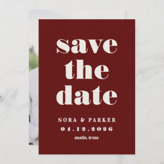 Burgundy & Ivory Simple Modern Formal Wedding Spara Datumet