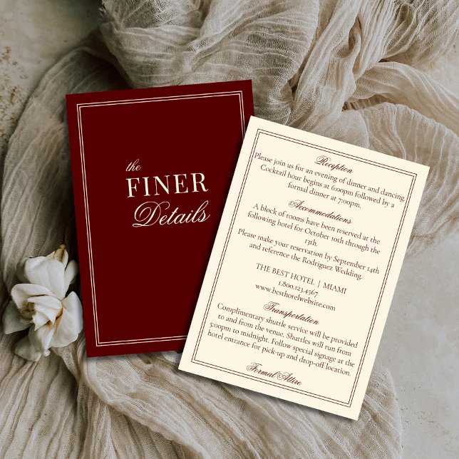 Burgundy Ivory Stripes Old Money Wedding Details Tilläggskort (Skapare uppladdad)