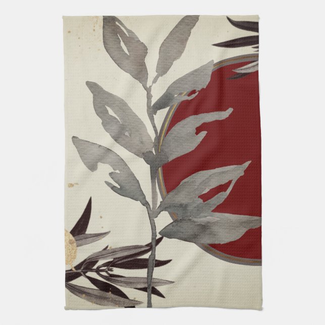 Burgundy & Ivory Watercolor Löv Kökshandduk (Vertikal)