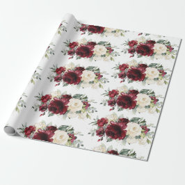 Burgundy Ivory White Blommigt Greenery  Presentpapper