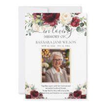 Burgundy Ivory White Blommigt Photo Funeral Memori