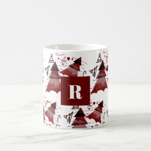 Burgundy Julgran Mönster Monogrammed Kaffemugg