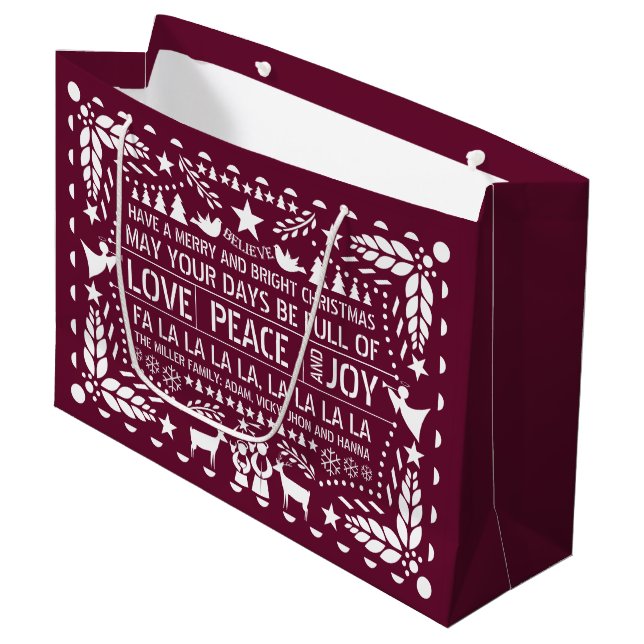 Burgundy Kärlek Peace Joy papel picado jul jul (Framsidan Vinklad)