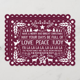Burgundy Kärlek Peace Joy papel picado jul jul Julkort