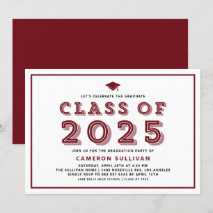 Burgundy-klass 2025 Cap Retro Studenten Inbjudningar