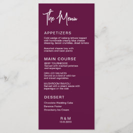 Burgundy Klassisk Elegant Bröllop Meny