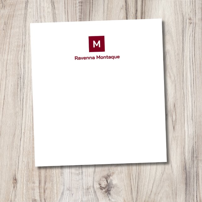 Burgundy Klassisk Modern Chic Trendig Monogram Nam Anteckningsblock (Skapare uppladdad)