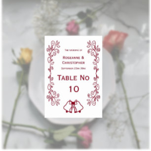 Burgundy Klockor Scrollwork Design Bröllop Bordsnummer