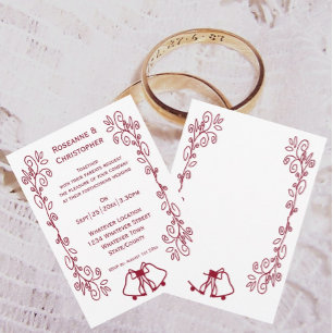 Burgundy Klockor Scrollwork Design Bröllop Inbjudningar