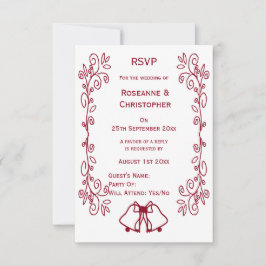 Burgundy Klockor Scrollwork Design Bröllop OSA Kort