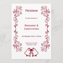 Burgundy Klockor Scrollwork Design Bröllop Program